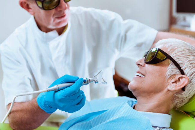 a senior having her Dental Health checked